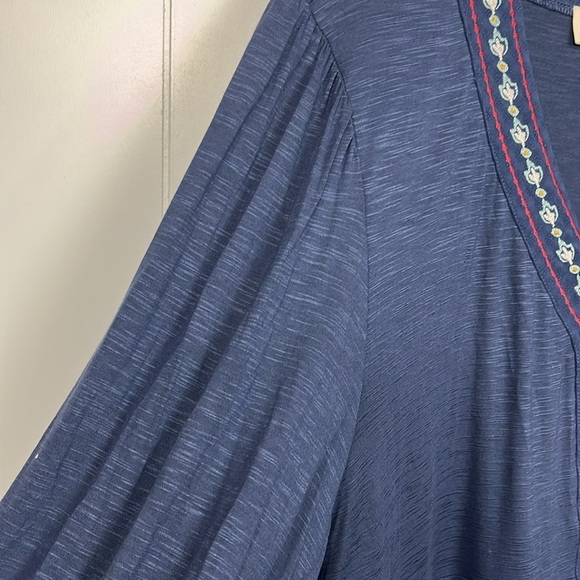 Nurture Womens Tunic/Top 2X Navy Red White Pullover Balloon Sleeve Embroidered - Picture 4 of 14